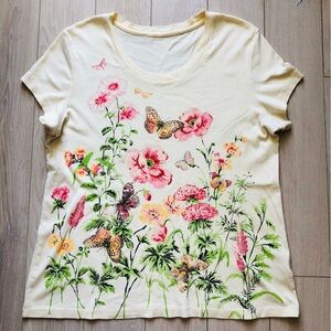 Northern Reflections Flower Garden T Shirt in Light Yellow Size XL